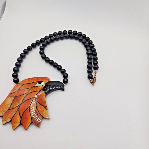 VTG Lee Sands * EAGLE* Black Stone And Mother Of Pearl Eyes Necklace - Picture 2 of 6